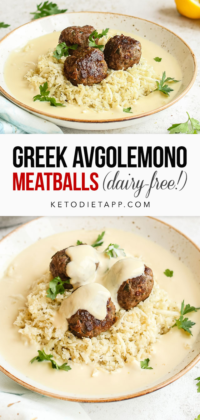 Greek Avgolemono Meatballs with Cauliflower Rice