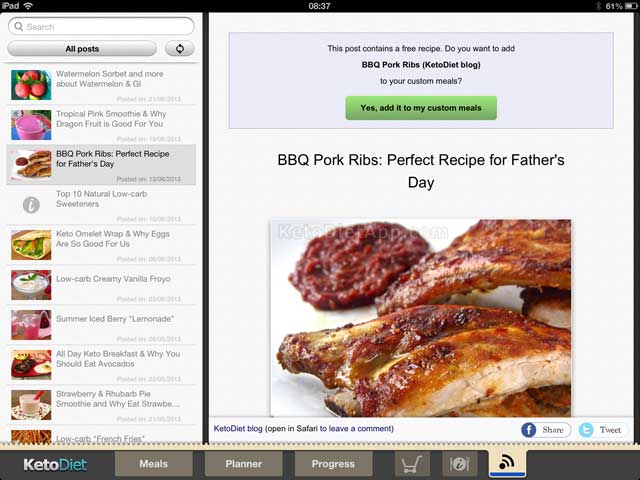 KetoDiet for the iPad: New update with Blog Integration