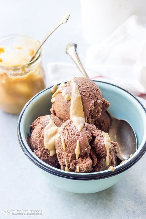 Keto Chocolate Ice Cream with Caramel Swirl