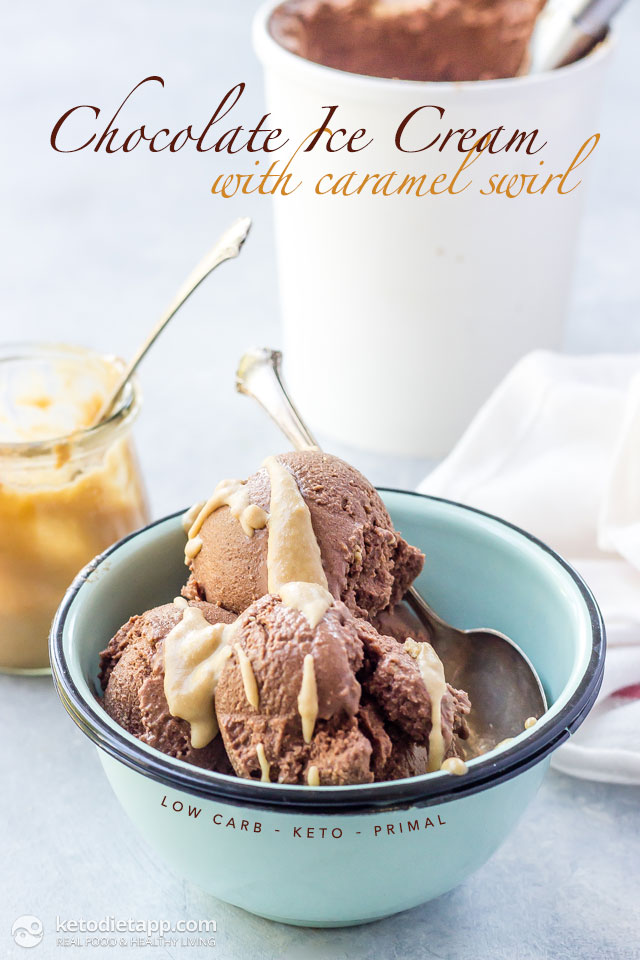 Keto Chocolate Ice Cream with Caramel Swirl