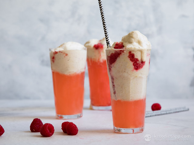 Keto Raspberry & Vanilla Ice Cream Soda Floats