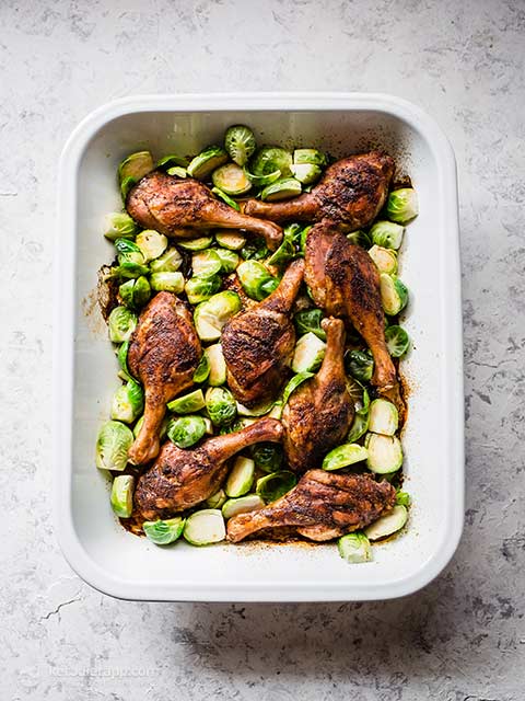 Spiced Duck & Brussels Sprout Tray Bake